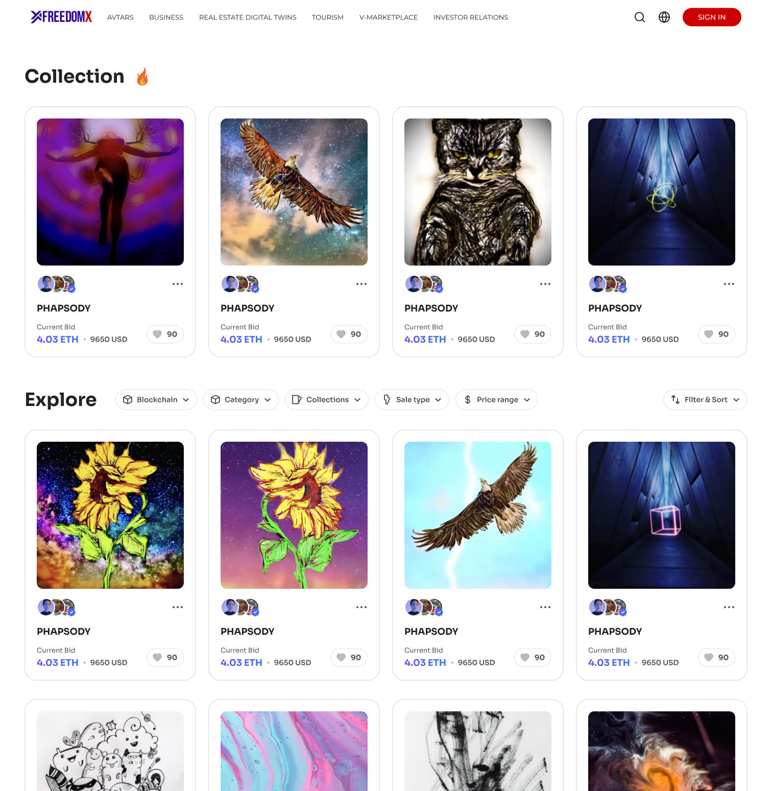 The collection of NFT products